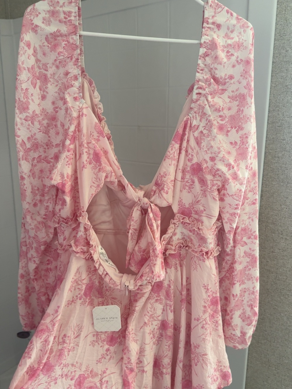 Altar'd State Pink Floral Tie-Back Robe Dress
